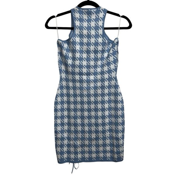 NEW NWT Fleur Du Mal Houndstooth Knit Mini Dress Baby Blue & Ivory - Picture 7 of 10
